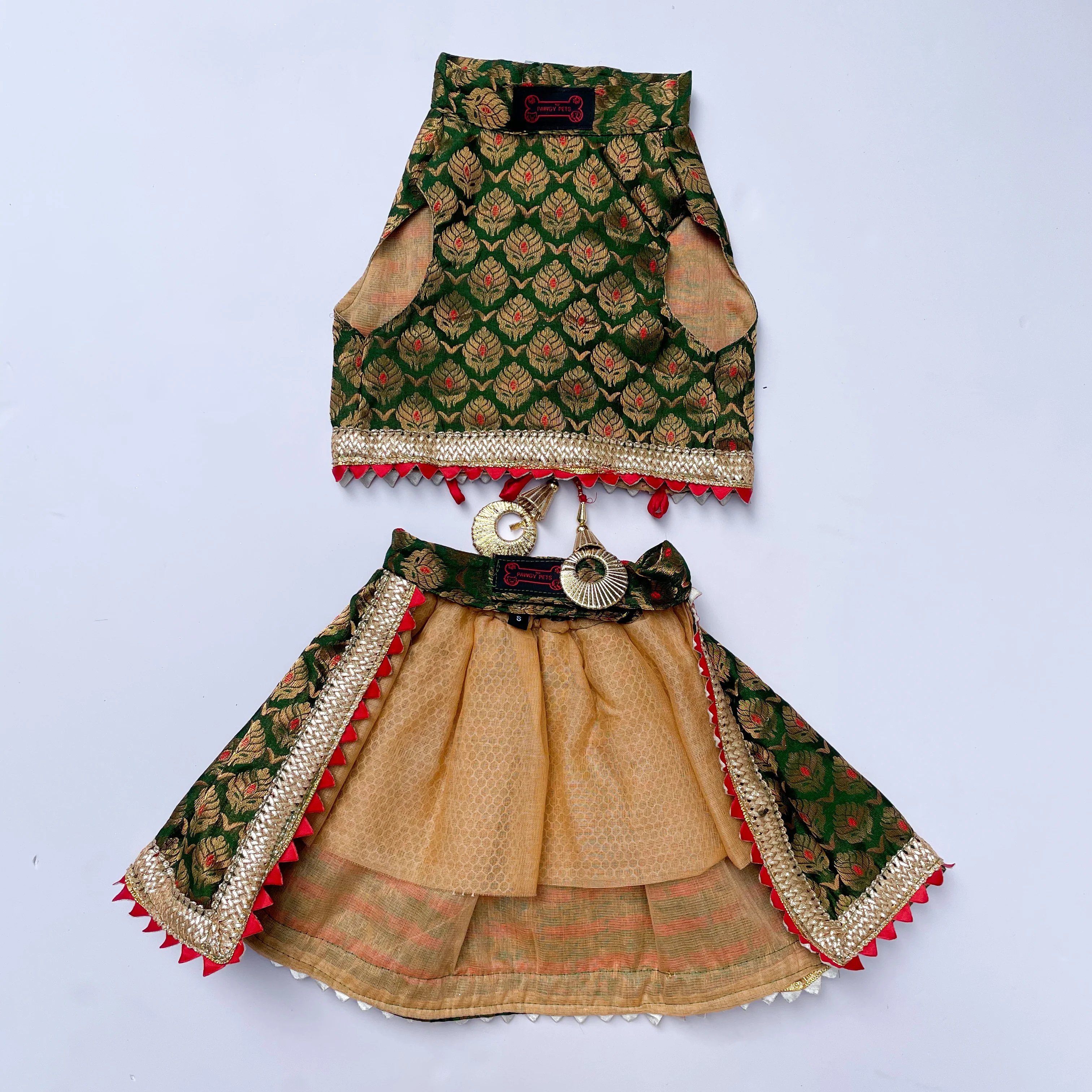 Pawgy Pets Green Brocade Lehenga for Dogs & Cats - Image 4