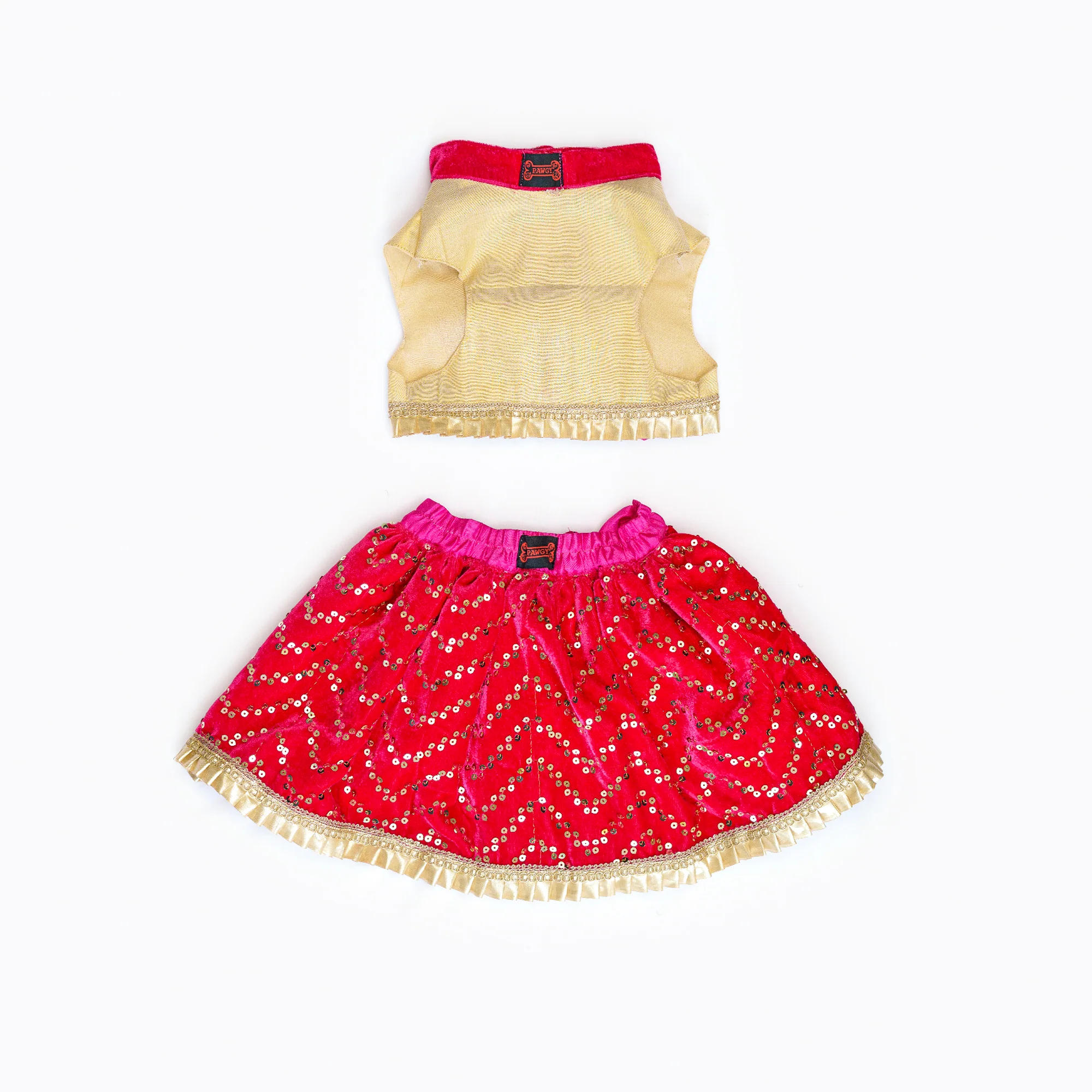 Pawgy Pets Lehenga Pink velvet and golden for Dogs & Cats - Image 3