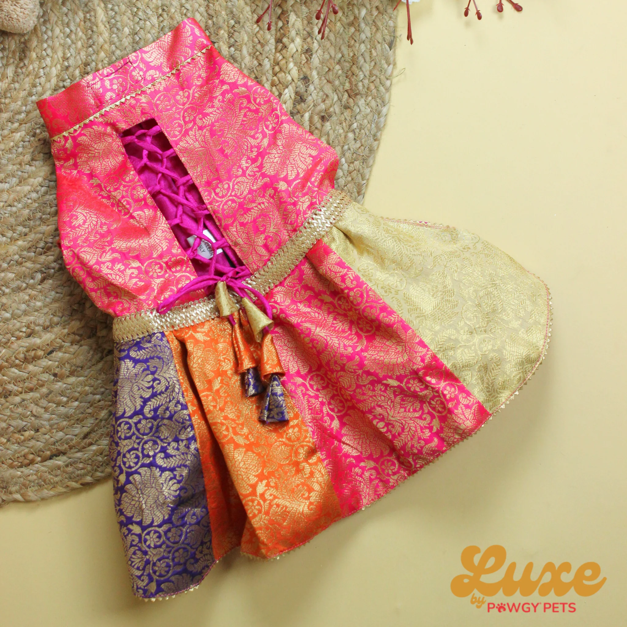 Luxe by Pawgy Pets Brocade Colour block lehenga dress - Image 4