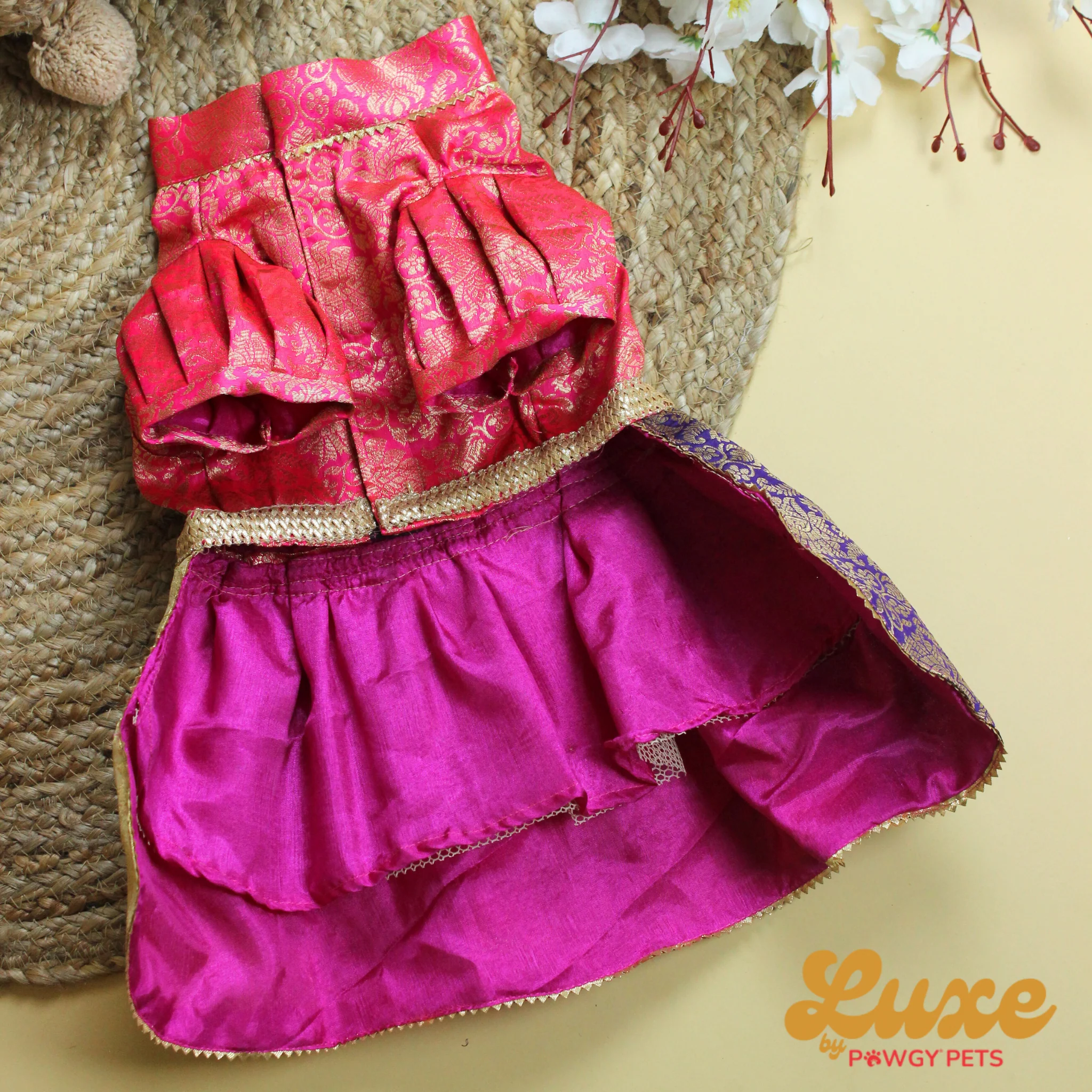 Luxe by Pawgy Pets Brocade Colour block lehenga dress - Image 5