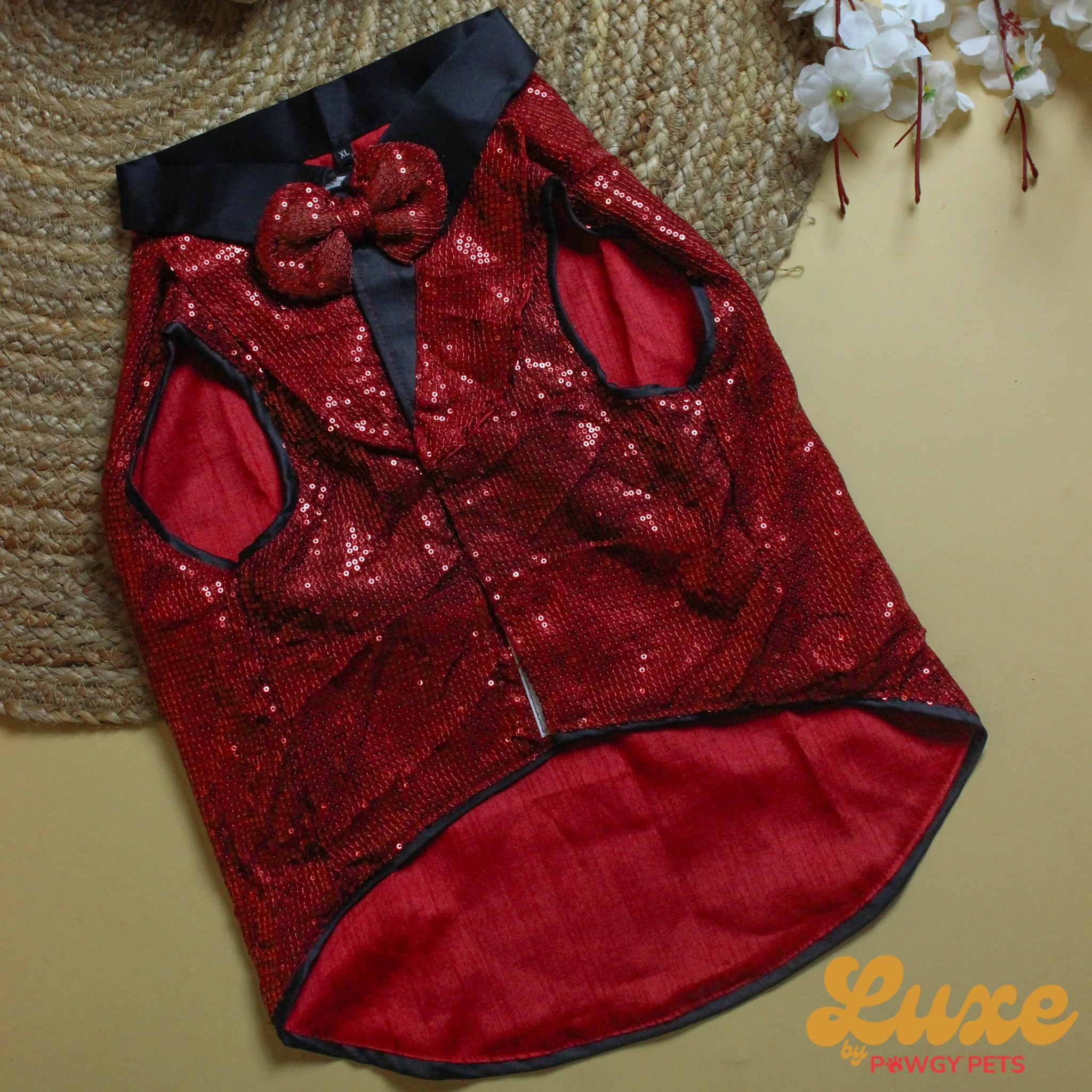 Luxe by Pawgy Pets Maroon Sequence Tuxedo - Image 3