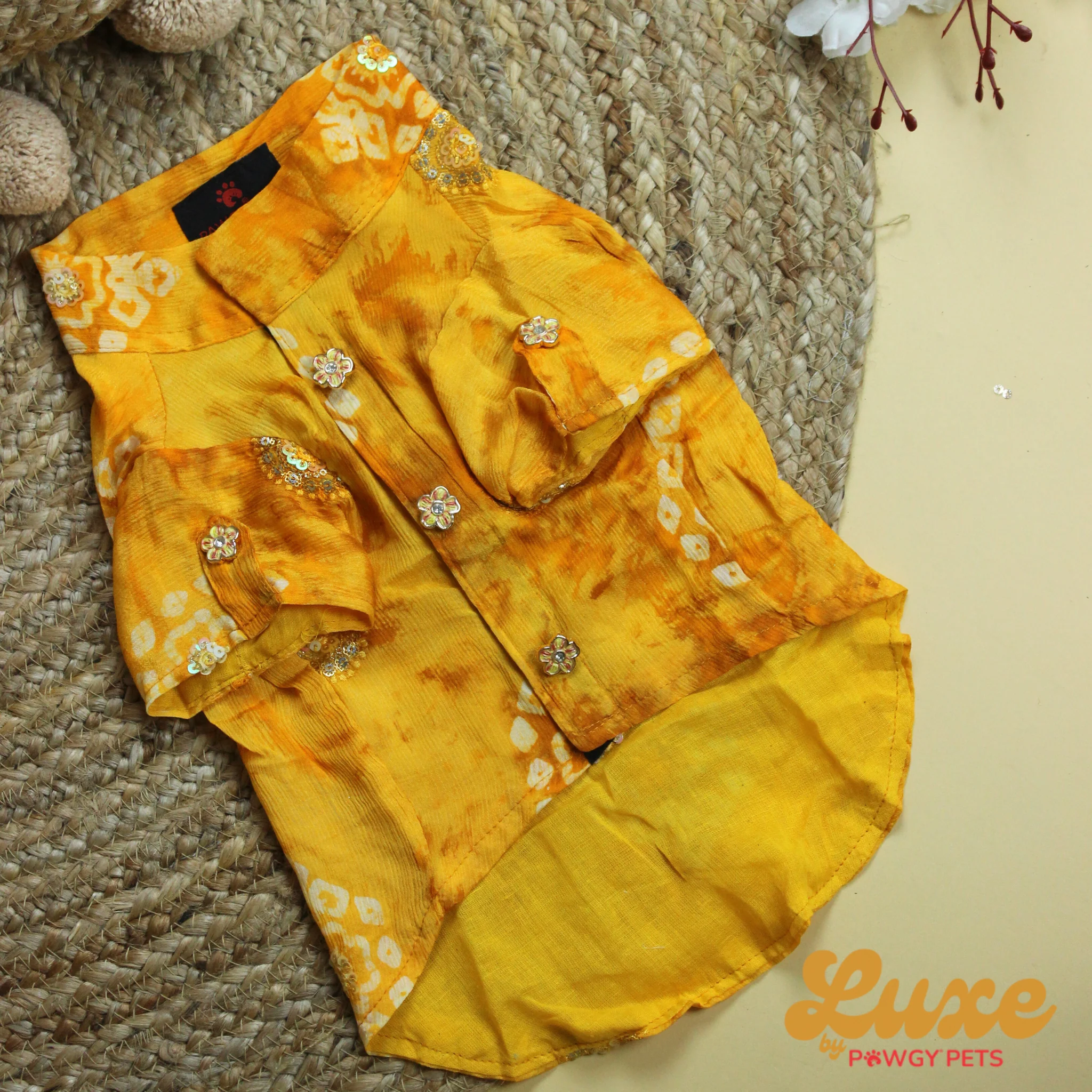 Luxe by Pawgy Pets Bandani kurta Yellow - Image 4