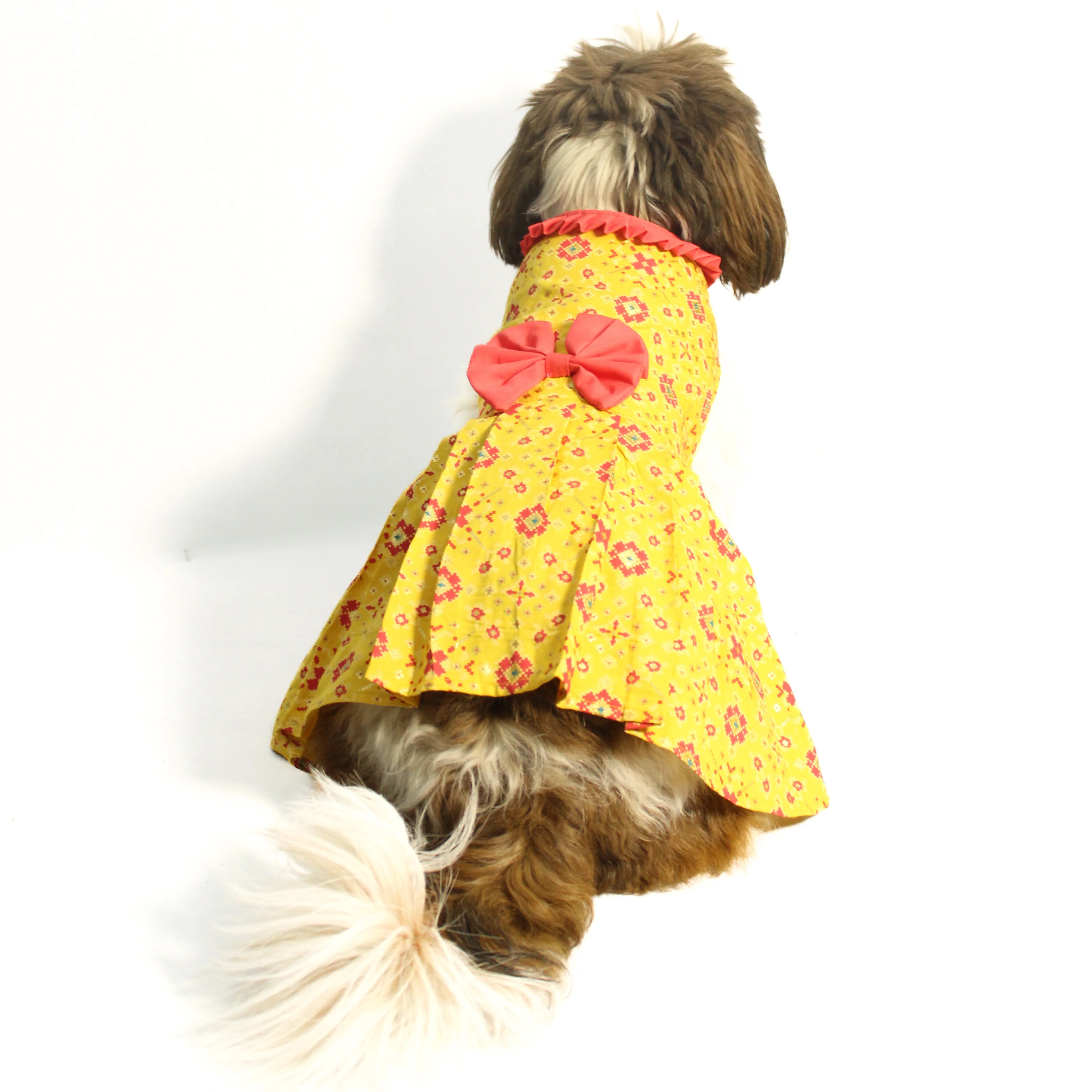 Pawgy Pets Block Print Bandani Dress Yellow for Dogs - Image 3
