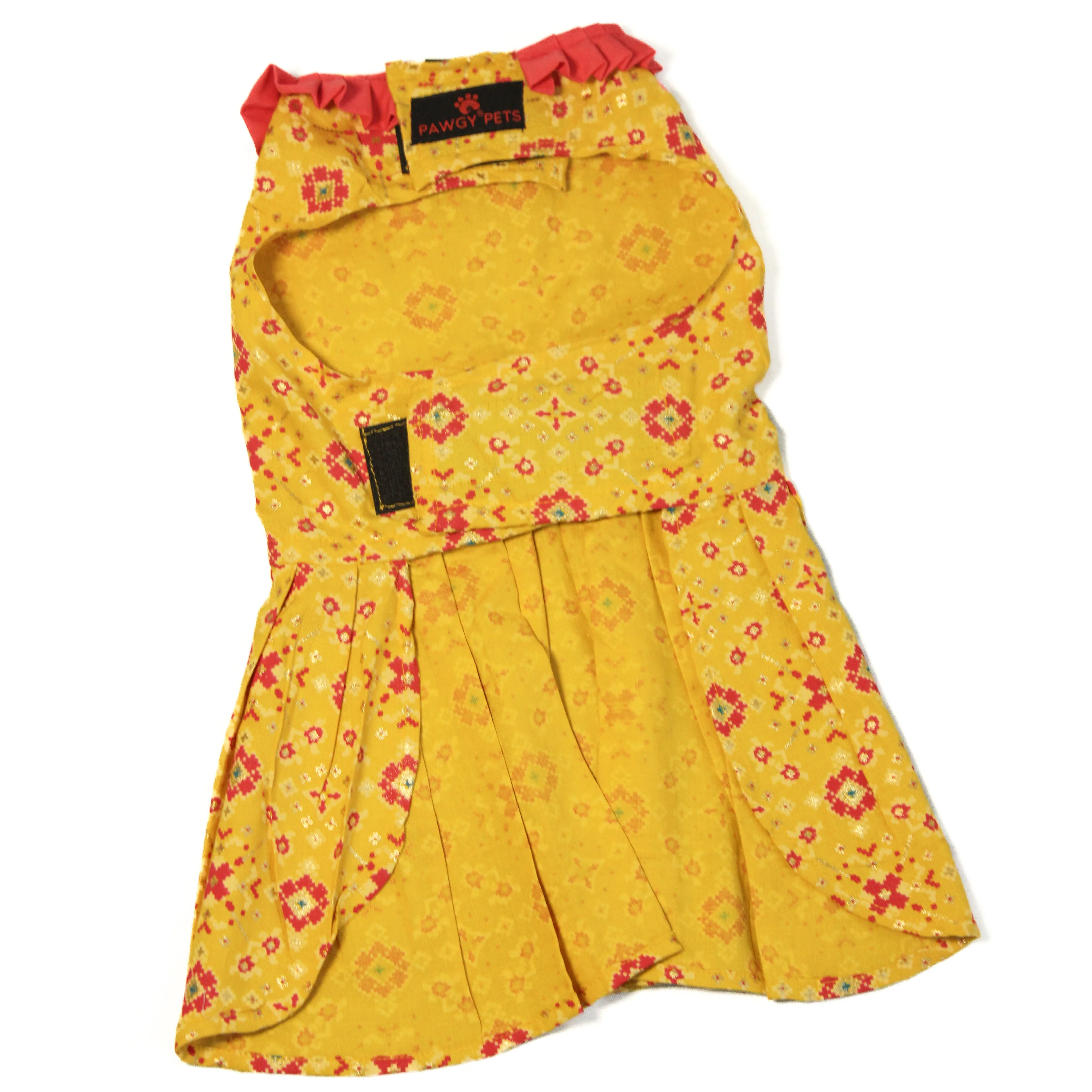 Pawgy Pets Block Print Bandani Dress Yellow for Dogs - Image 5