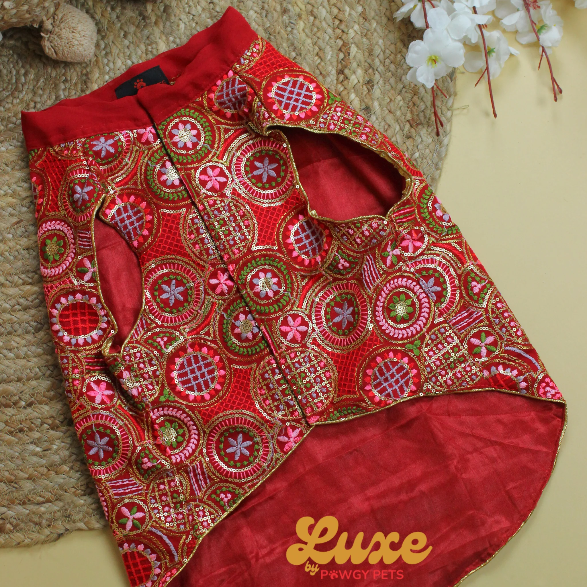 Luxe by Pawgy Pets Embroidered Red Kurta - Image 3