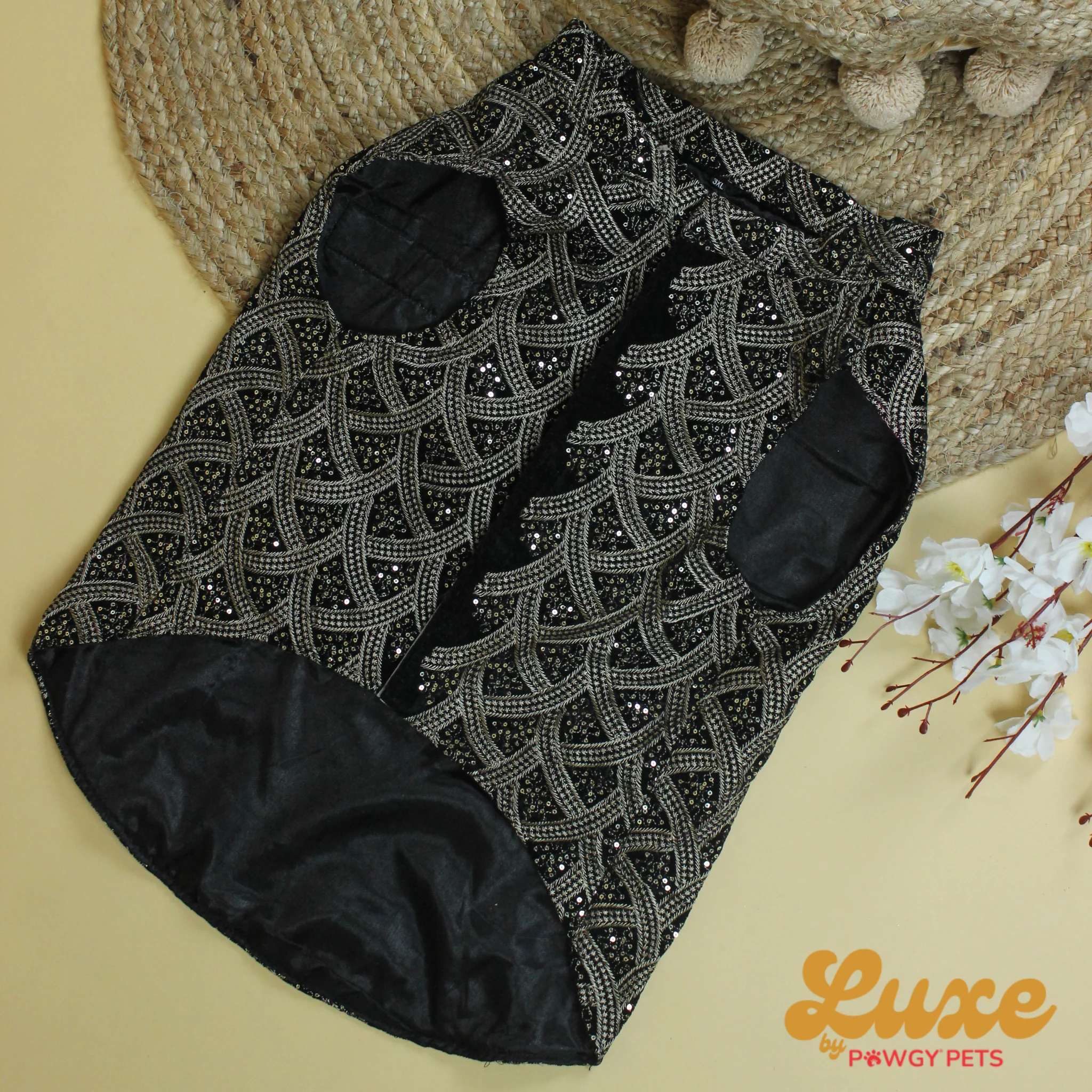 Luxe by Pawgy Pets embroidered Velvet Sherwani Black - Image 5