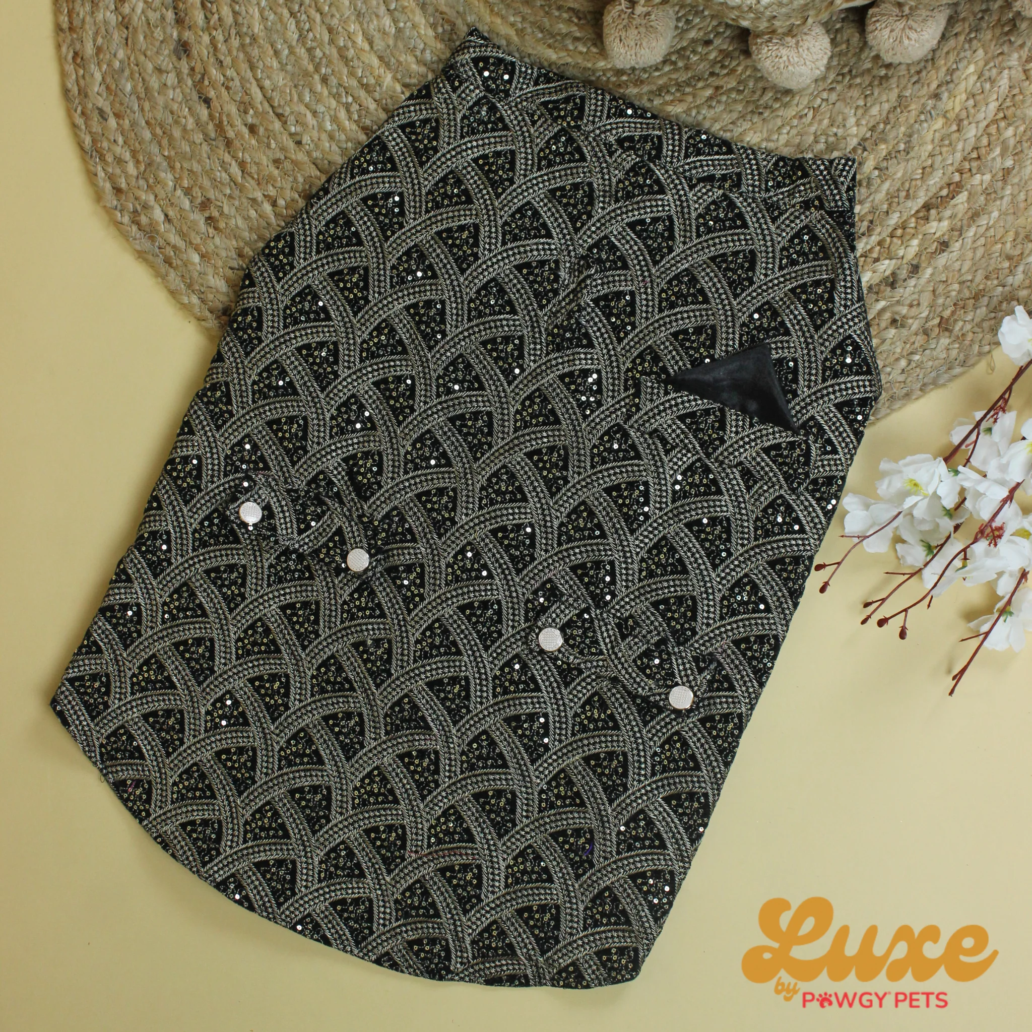 Luxe by Pawgy Pets embroidered Velvet Sherwani Black - Image 6