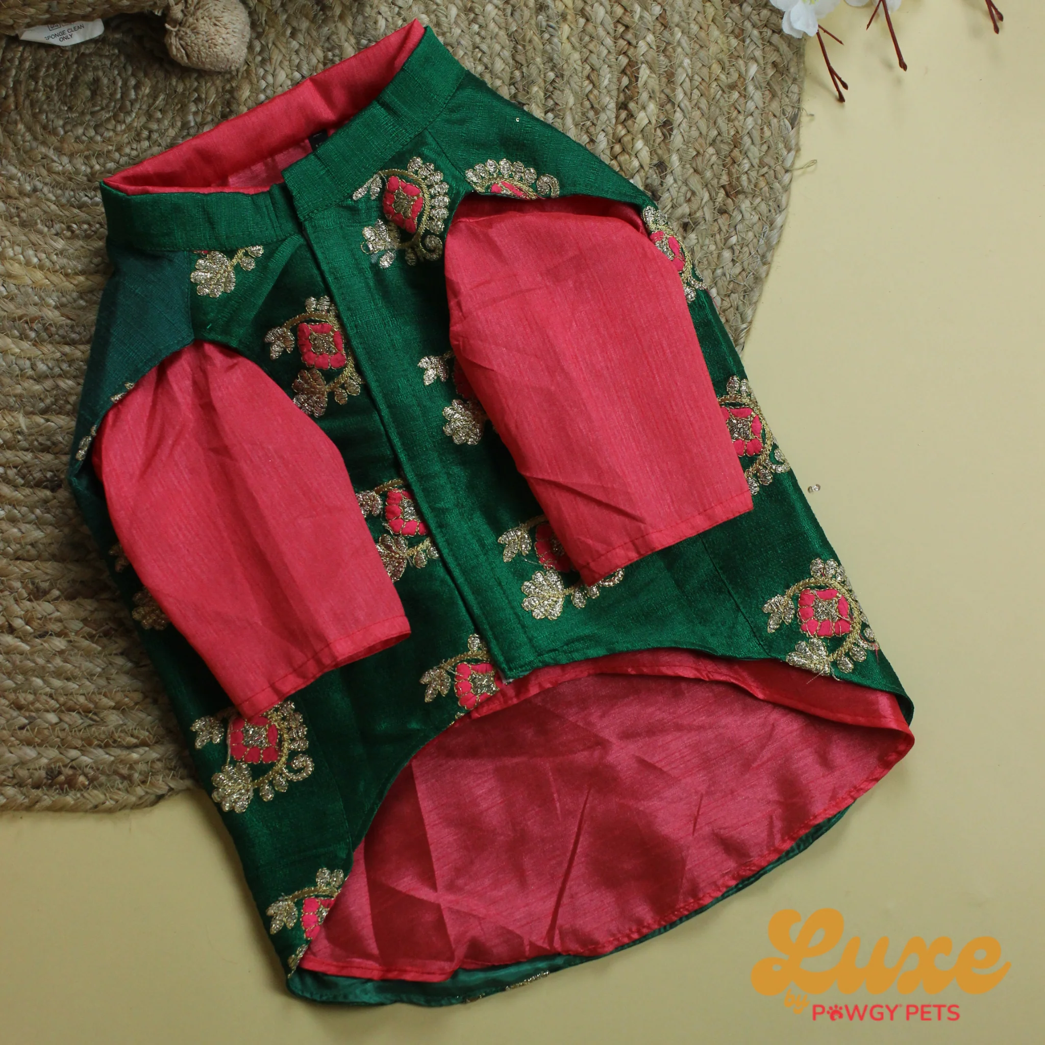 Luxe by Pawgy Pets Kurta & Hand-embroidered Nehru Jacket Bottle Green - Image 5
