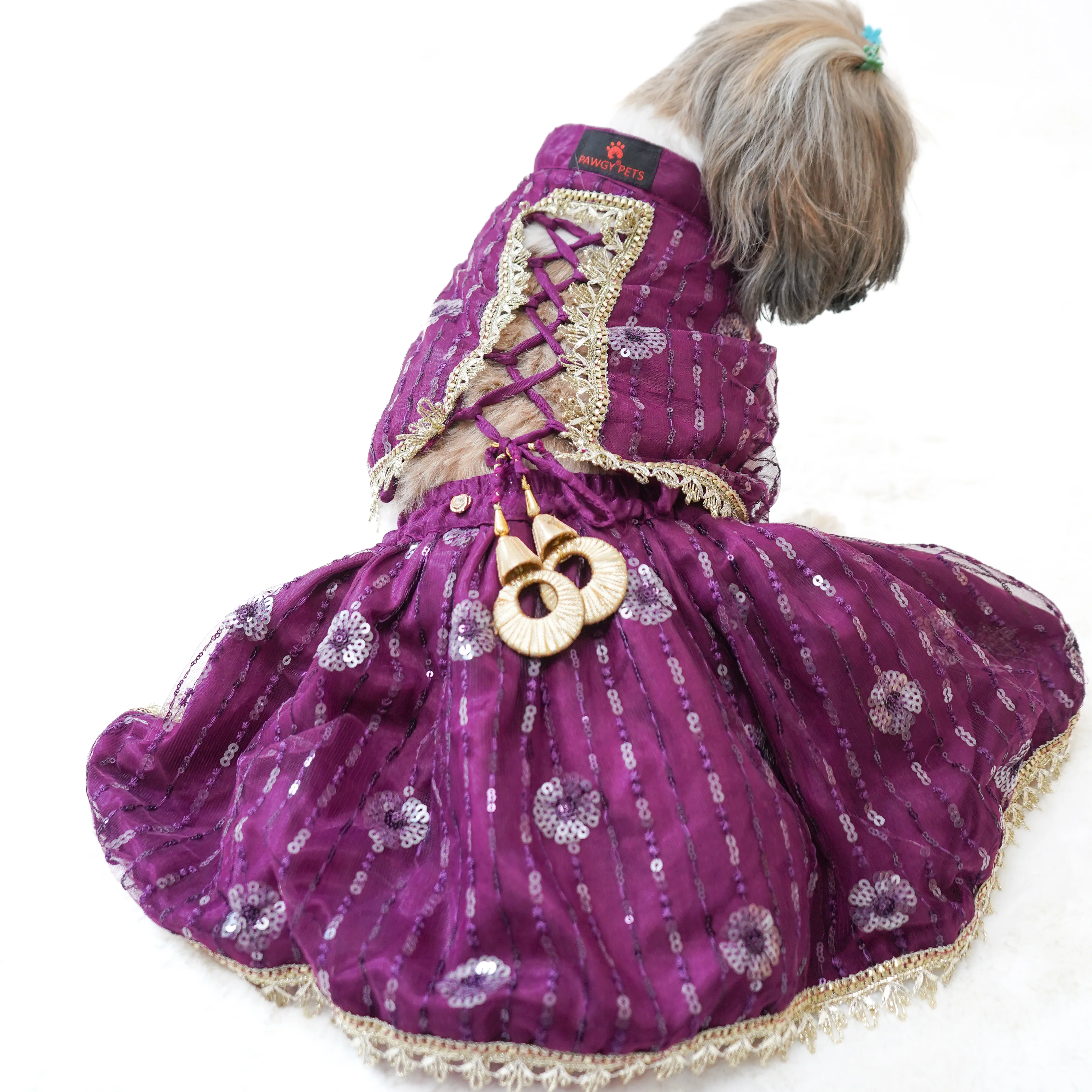Pawgy Pets Net Lehenga Violet for Dogs & Cats - Image 3