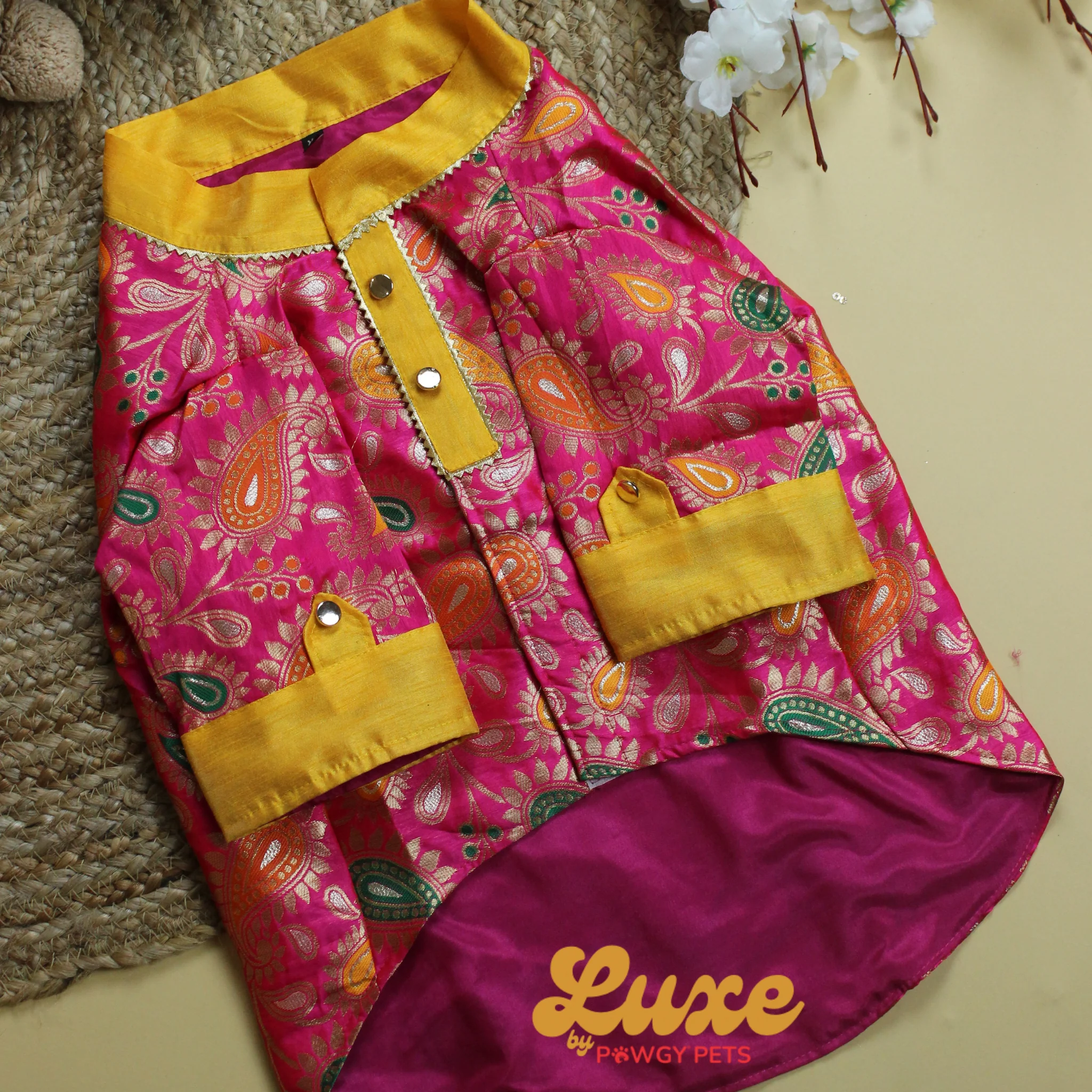 Luxe by Pawgy Pets Pink Brocade Kurta - Image 3