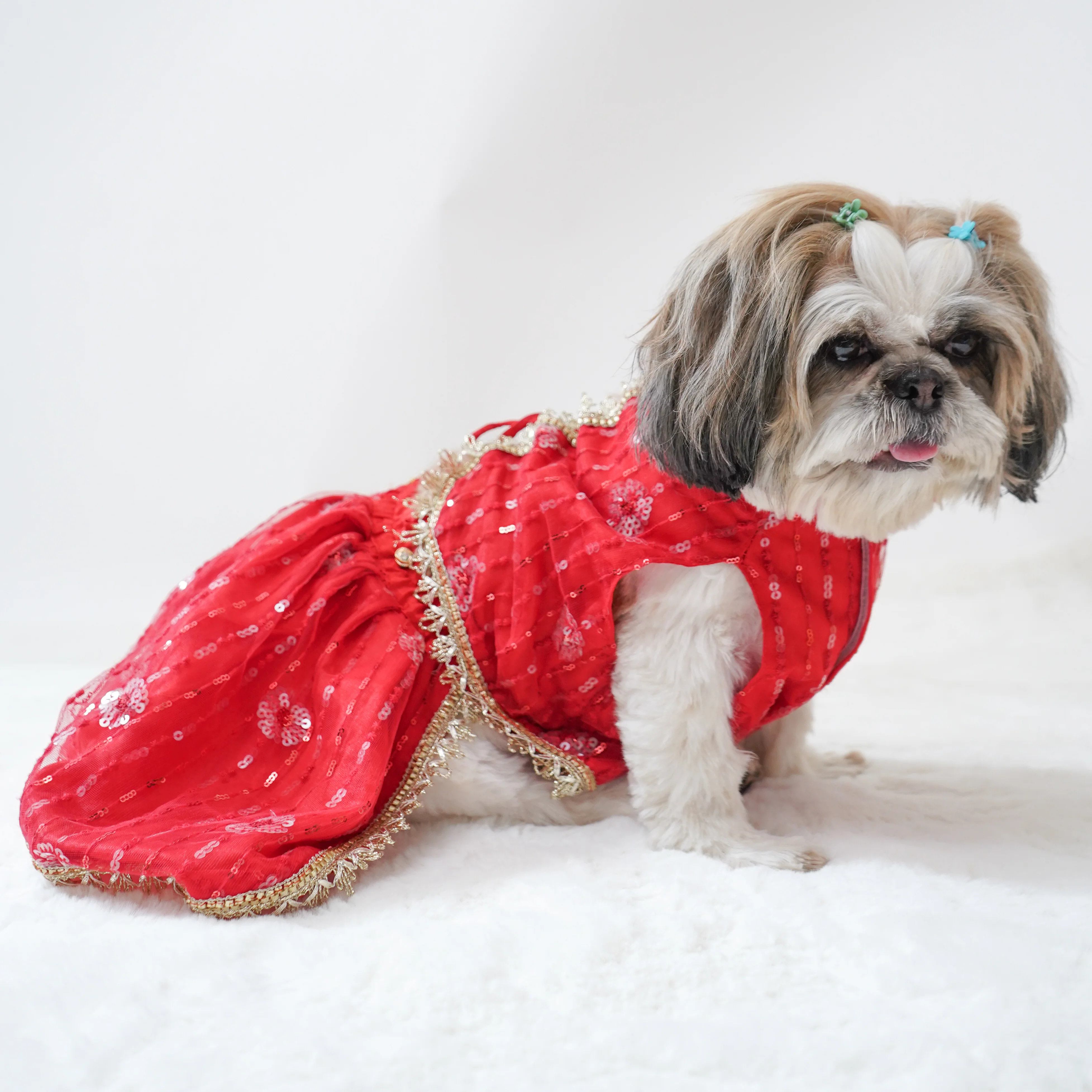 Pawgy Pets Red Net Lehenga for Dogs & Cats - Image 3