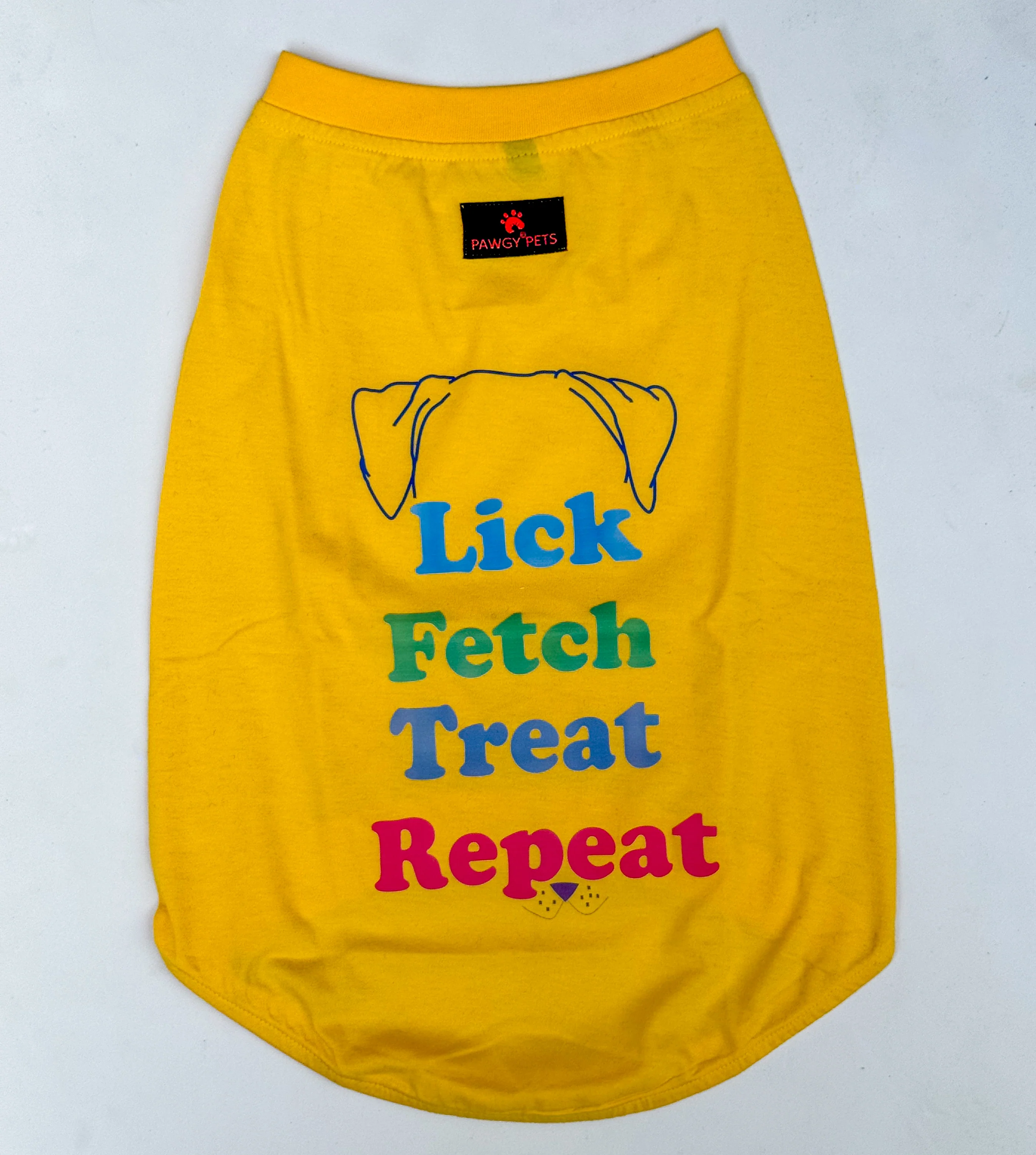Pawgy Pets T-shirt Lick Fetch Treat Repeat Yellow for Dogs & Cats - Image 3