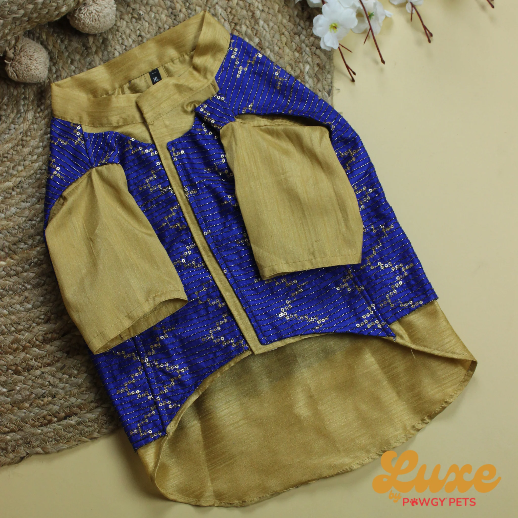 Luxe by Pawgy Pets Hand-embroidered kurta Royal Blue - Image 4