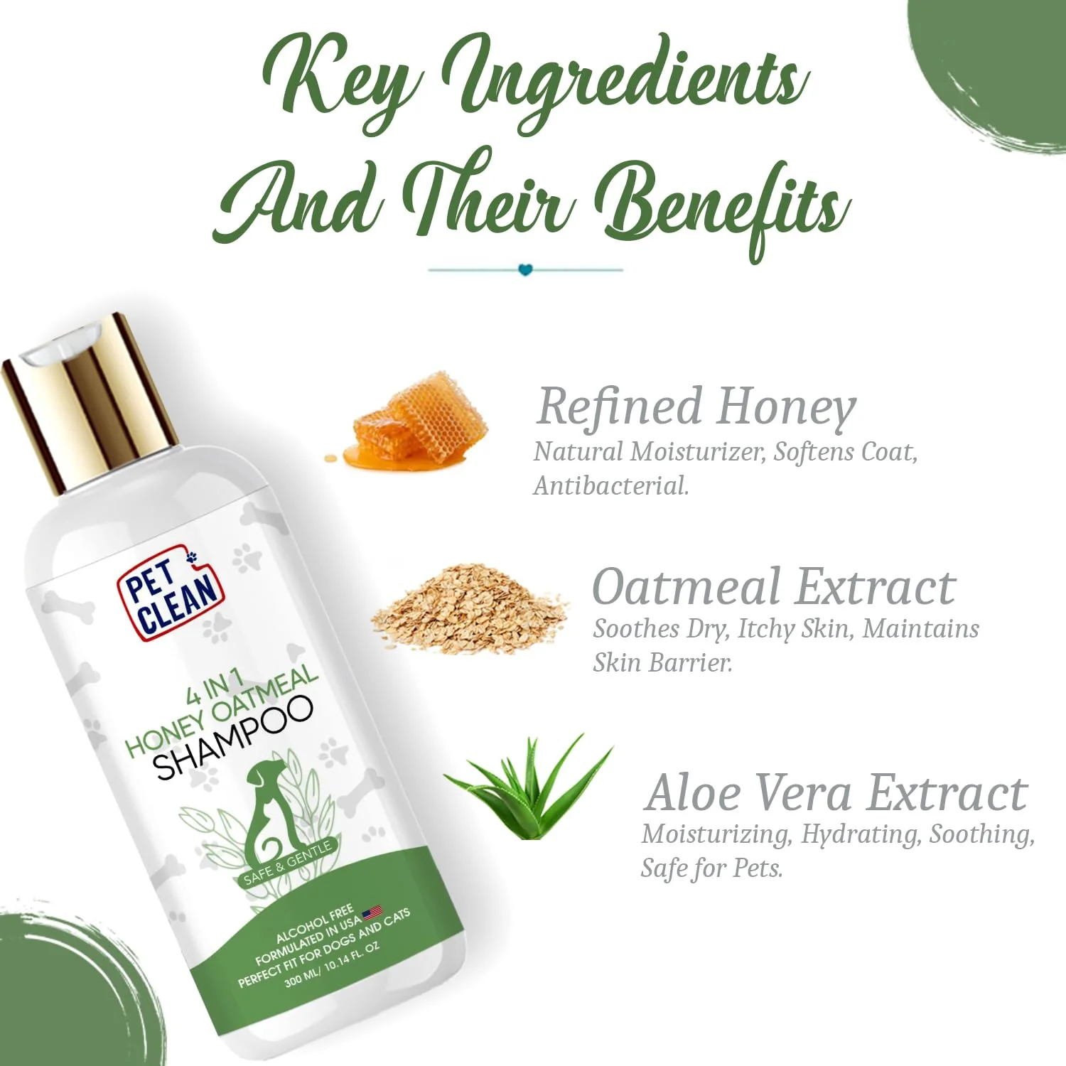 Pet Clean 4-in-1 Oatmeal Shampoo for Dog for Dry, Itchy & Sensitive Skin, Complete Coat Care for Cats and Other Pets (300 ml, Honey and Oatmeal) - Image 3