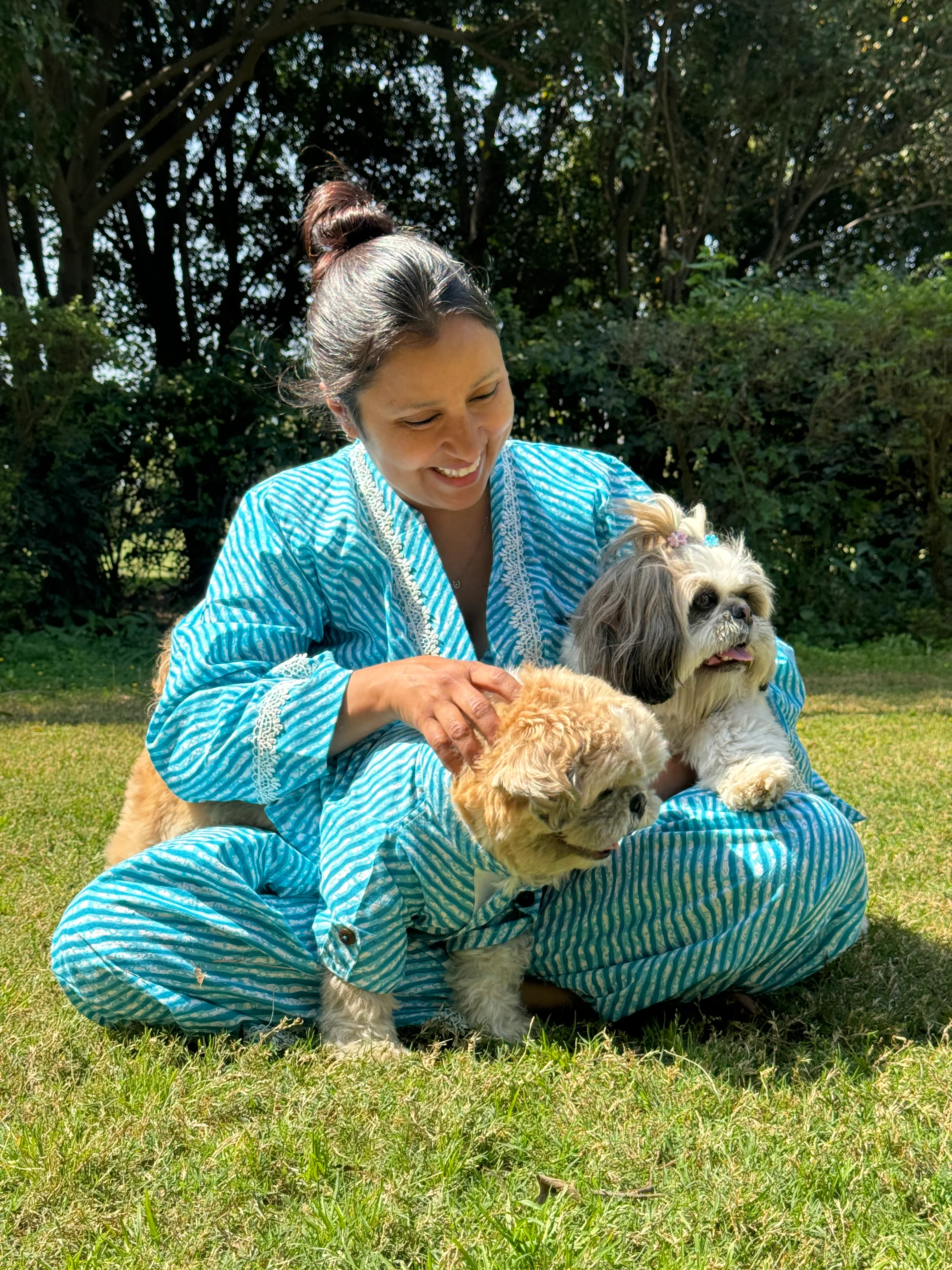 Women Coord Set + Doggo Kurta (Lehriya Blue) - Image 3