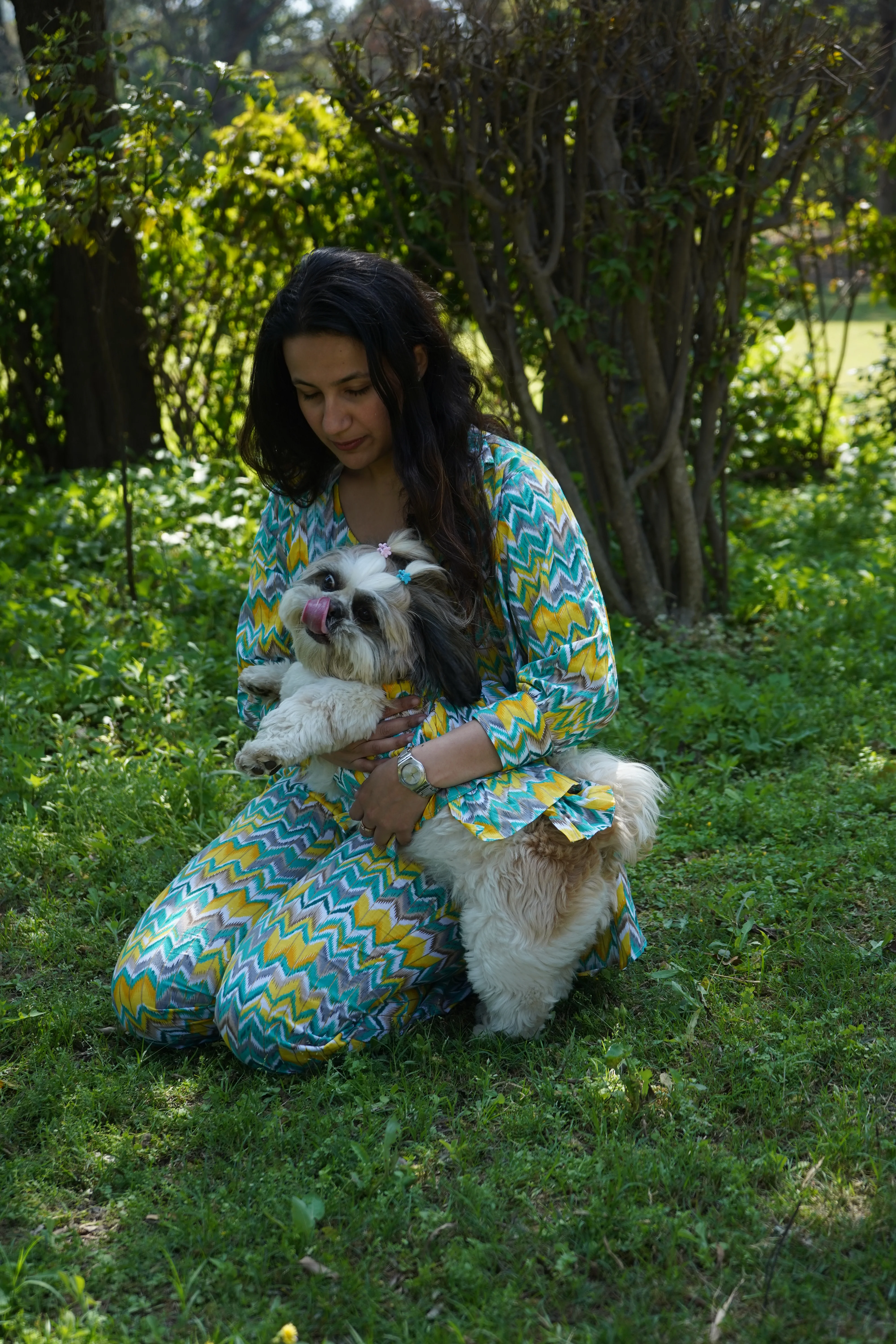 Women Coord Set + Doggo Kurta (Zig-Zag Green) - Image 3