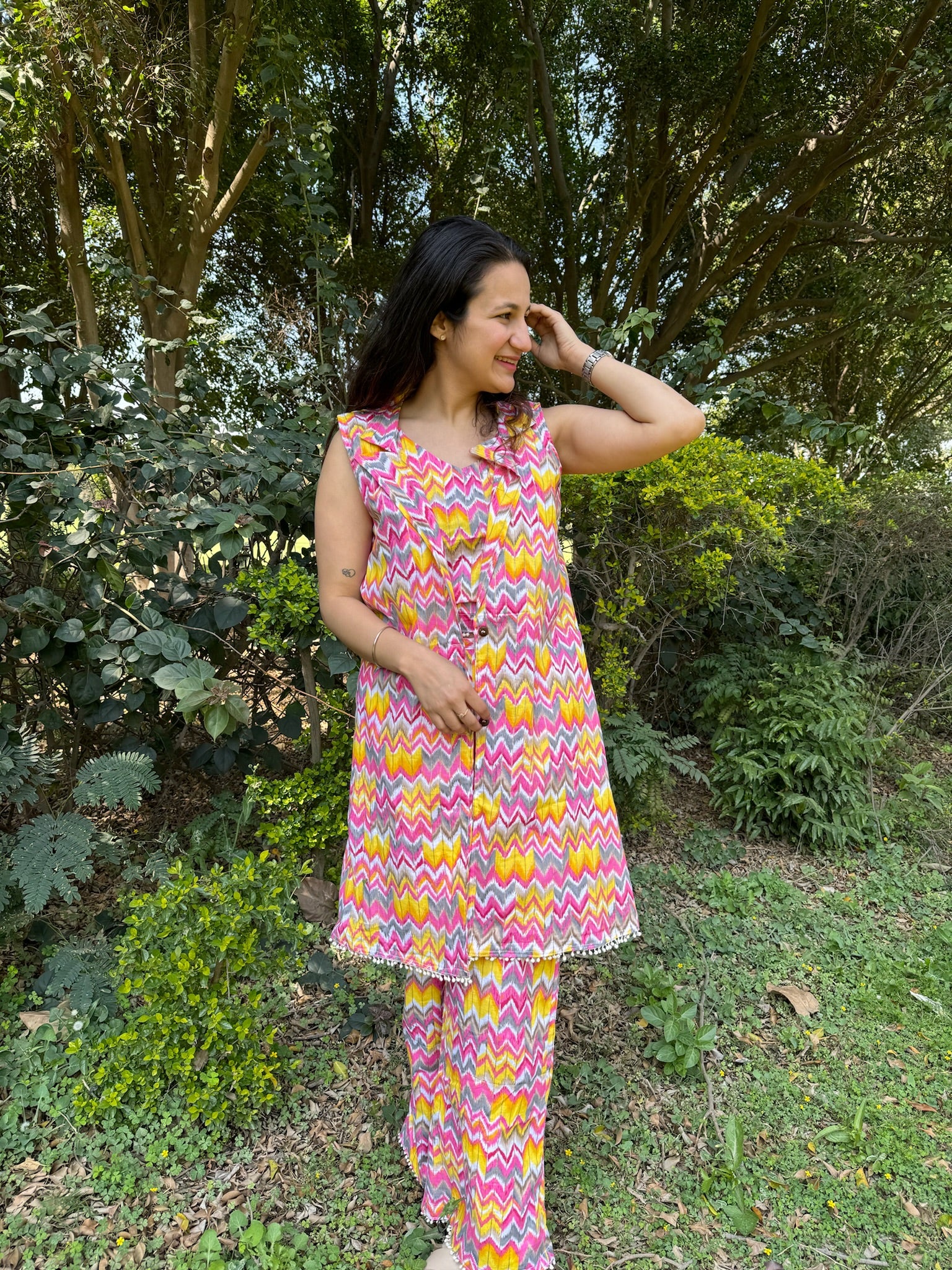 Women Coord Set + Doggo Kurta (Zig-Zag Pink) - Image 3